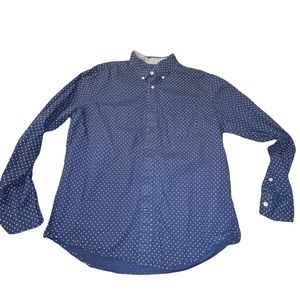 American Eagle classic fit long sleeve button down,‎ navy w/white dots Large